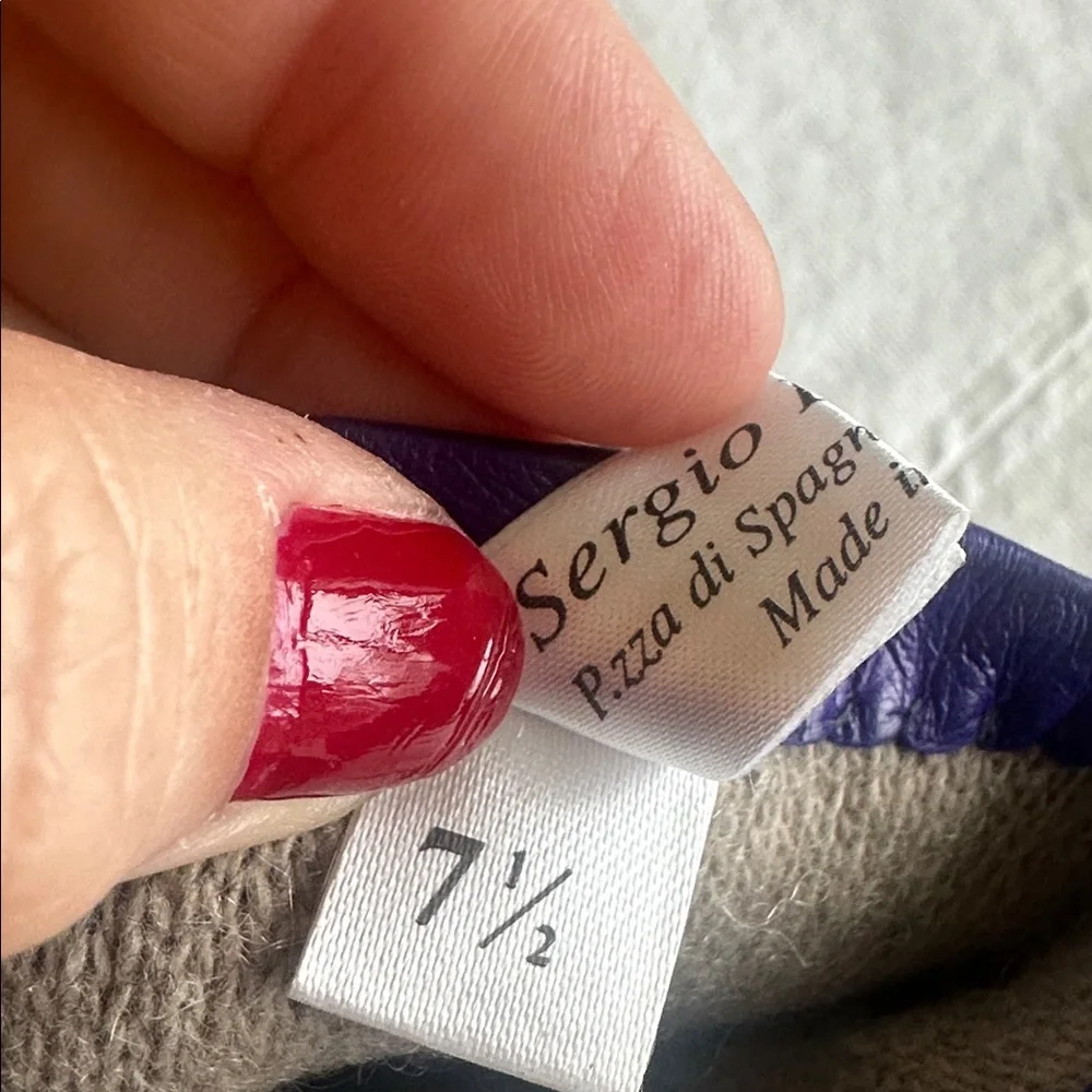 Purple Leather Gloves handmade in rome cashmere lined 7.5